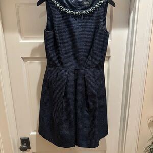 TAHARI Navy Sleeveless Dress with Pearl Embellishments